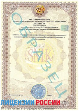 Образец сертификата соответствия (приложение) Абакан Сертификат ISO 13485
